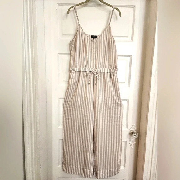 Seven 7 For All Mankind sleeveless jumpsuit Striped Beige, sz Large - Picture 1 of 12